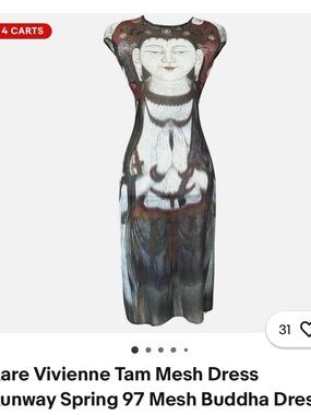 Vivienne Tam Mesh Midi Dress with Buddha Motif in Black, White, Brown
